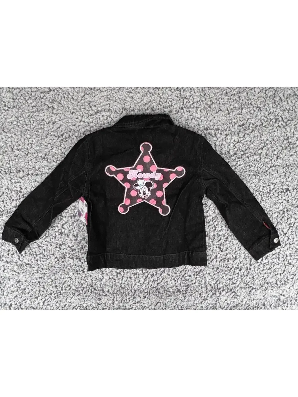 Disney Minnie Mouse Toddler Denim Jacket Girls 4T Black Sheriff Star NWT